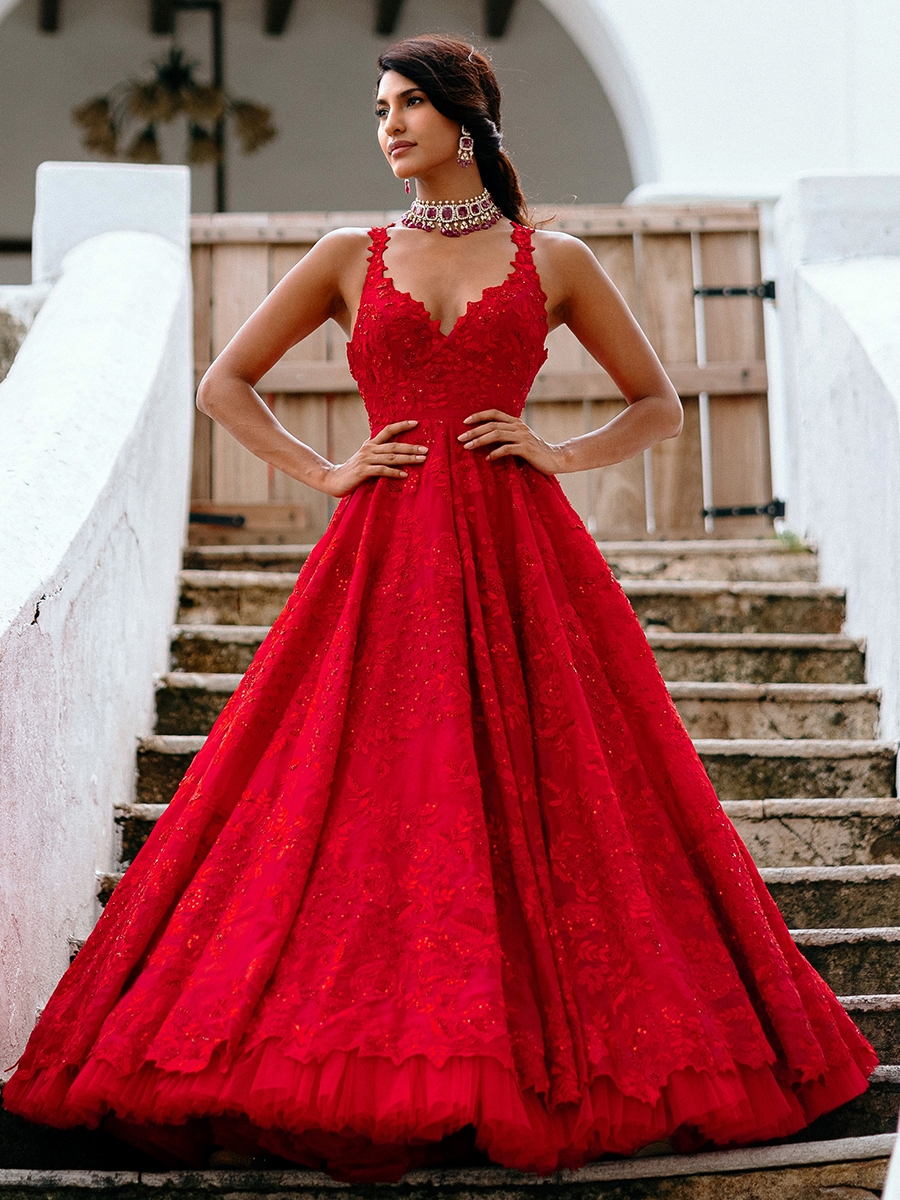 Charming red princess V neck satin ball gown wedding dress - various styles  | Ball gowns, Ball gowns wedding, Wedding frock designs
